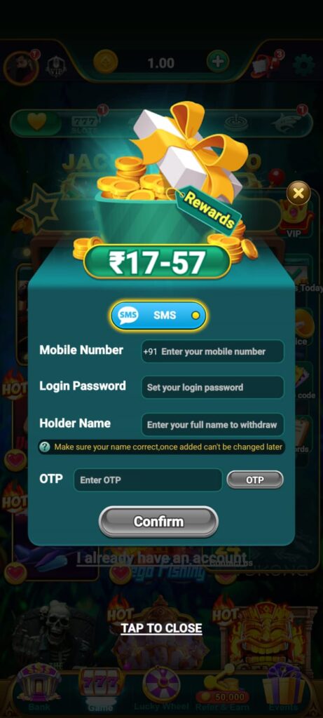 win rummy Registration interface
